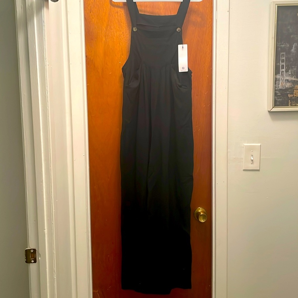 Nameless Womans Black Linen Overalls, size small